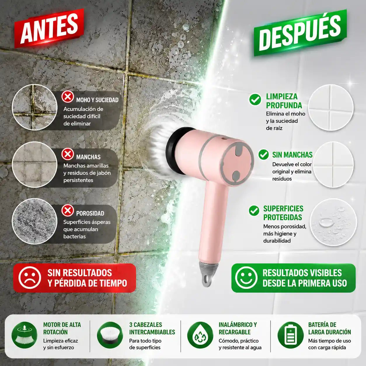 Cepillo de Limpieza Eléctrico Giratorio 3 en 1